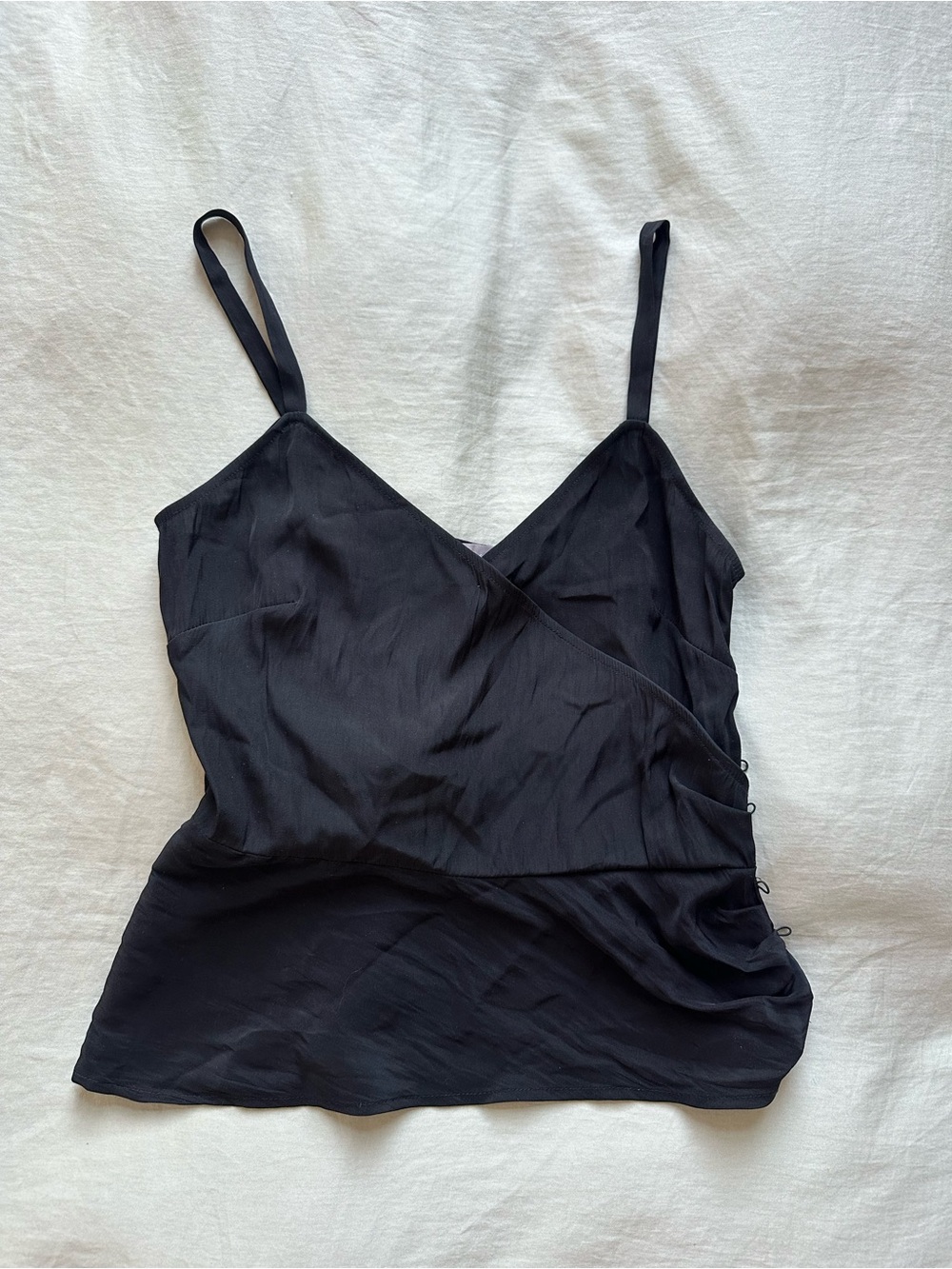 Black Satin Wrap Cami Top - Women